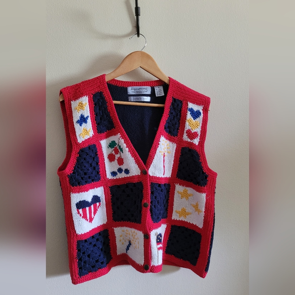 Northern Isles Americana Classic Sweater Vest, Women's XL, Red, White & Blue